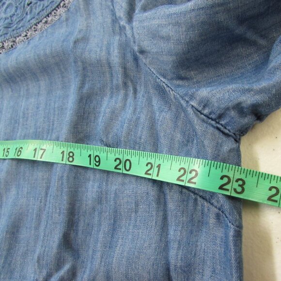 Talbots Embroidered Cut Out Chambray Blouse Tencel Denim Blue Size XL - Picture 13 of 16